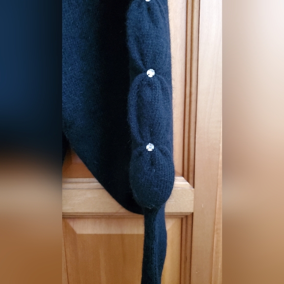 Vintage *Angora Sweater, Crystal RHINESTONED Sleeves, Jet Black - Picture 2 of 3
